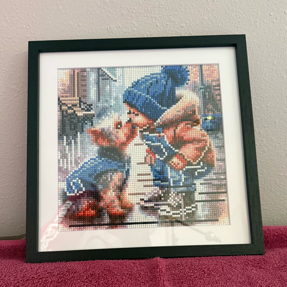 Framed Beaded Art of Child and Dog